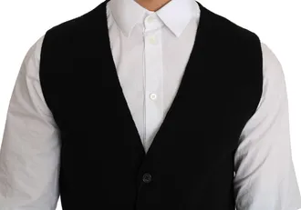 Dolce & Gabbana Black Cotton Dress Woven Mens Waistcoat