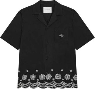 Les Deux Lesley Embroidery SS Shirt - Heren - Korte mouwen Overhemden - Zwart - L - Katoen - Overhemden