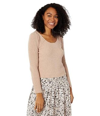 Saltwater Luxe Fitted Sweater Women Beige Knit Scoop Neck Pullover JDM966