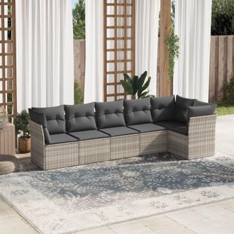 vidaXL Vidaxl - Set De Sof&aacute;s De Jard&iacute;n 6 Pzas Y Cojines Rat&aacute;n Sint&eacute;tico Gris