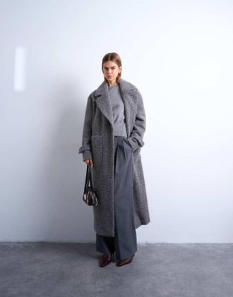 Topshop Cappotto sfoderato morbido spazzolato grigio antracite taglio lungo