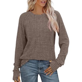 Generic Ladies Neck Jumpers Off The Shoulder Jumper Women Womens Long Sleeve Tops Crewneck Basic Lightweight Fall Shirt with Thumb Holes Womens Knit Jumpers (