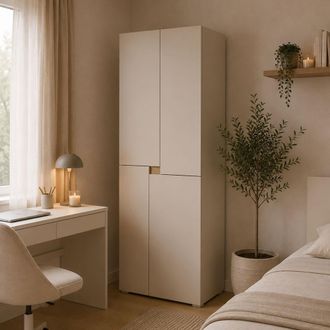 Dmora Armario Grande Lidasime, Ropero Dormitorio 5 Estantes, Colgador, Puerta Batiente, 42x184h Cm Beige