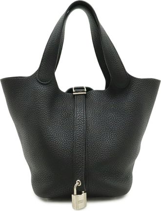 Herm&egrave;s Picotin Black Taurillon Clemence Leather Handbag Tote Bag (Pre-Owned)