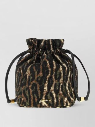 Ganni animal print metallic bucket pouch bag