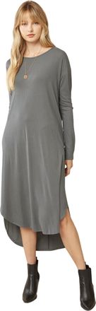 Entro Ribbed Pocket Midi Dress In Charcoal