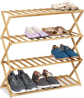Relaxdays Relaxdays Bamboo Shoe Rack 4 Levels, 12 Pairs, Shoes Storage for Hallway, HWD: 68 x 67 x 26 cm Foldable, Stable, Natural