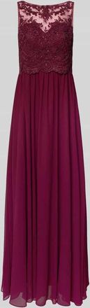 Laona Abendkleid mit Ziersteinen und floralen Stickereien in Bordeaux, Gr&ouml;&szlig;e XXL