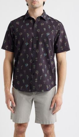 Tommy Bahama Bahama Coast Neon Sips IslandZone Short Sleeve Button-Up Shirt in Matte Black at Nordstrom, Size 4Xlt