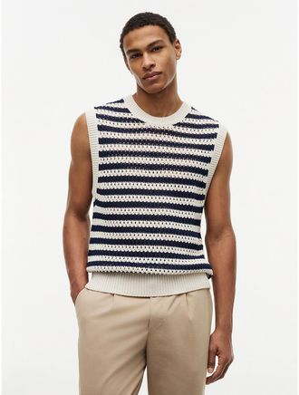 Tommy Hilfiger Mens Regular Fit Open-Knit Sweater Vest - Beige - L