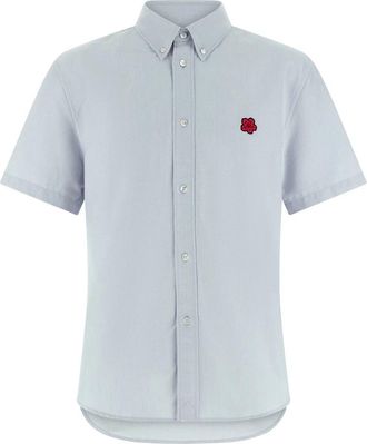 Kenzo Boke Flower Embroidered Shirt - Heren - Korte mouwen Overhemden - Blauw - M - Katoen - Overhemden