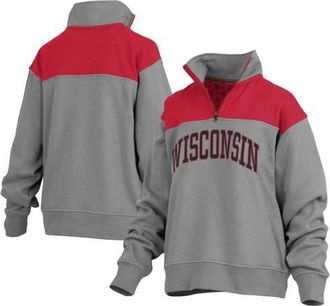 Pressbox Womens Pressbox Gray Wisconsin Badgers Avon Fleece Quarter-Zip Jacket at Nordstrom, Size Small