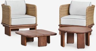 Sklum Conjunto De Sal&oacute;n Con 2 Sillones Y 2 Mesas De Centro En Rat&aacute;n Y Madera De Acacia Famara Sklum