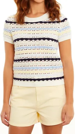 Isla Lumi Stitch Cap Sleeve Crew Top In Sky Multi