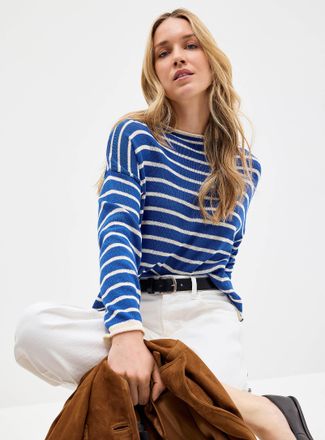 Contemporaine Womens Contrasting rolled trim striped sweater Exclusive collection from Italy