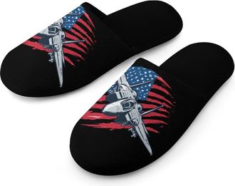 Generic Fighter Jet US Flag Plane Mens Slippers Warm Non-Slip Houes Shose Spa Slipper for Home Bedroom