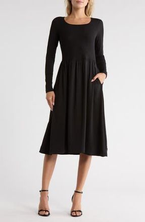 Melrose and Market Long Sleeve Fit & Flare Midi Dress in Black at Nordstrom Rack, Size Small