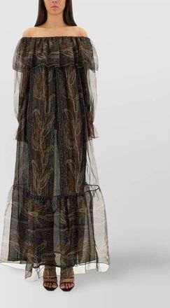 Saint Laurent off-shoulder layered dress featuring ruffles