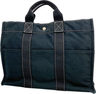 Herm&egrave;s Black Canvas Tote Bag (Pre-Owned)