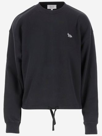 【関税&送料込】Maison Kitsune Black Cotton Sweatshirt MAISON KITSUNE EMBROIDERY OVERSIZE RAGLAN SWEATSHIRT