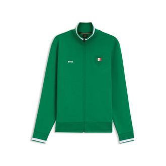 BOSS Cotton-blend zip-up sweatshirt with country-flag badge