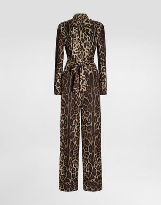 Dolce & Gabbana Pajama Jumpsuit In Silk Twill - Woman Animal Print 36