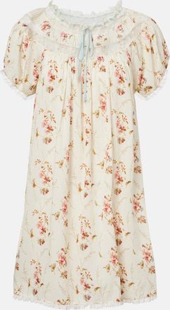 D&ocirc;en Floral lace-trimmed cotton poplin minidress