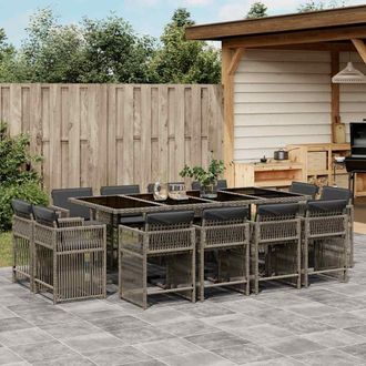vidaXL Vidaxl Set Da Pranzo Da Giardino 13pz Con Cuscini Grigio In Polyrattan