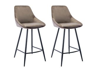 Vente-Unique Juego de 2 taburetes de bar MASURIE - Terciopelo - Gris topo