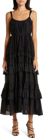 Cinq &agrave; Sept Kandra Ruffle Tiered Cotton & Silk Blend Dress in Black at Nordstrom Rack, Size 0