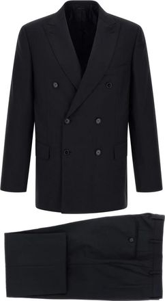 Brioni Lipari Double-Breasted Suit - Heren - Business pakken - Blauw - XL - Wol - Kostuums