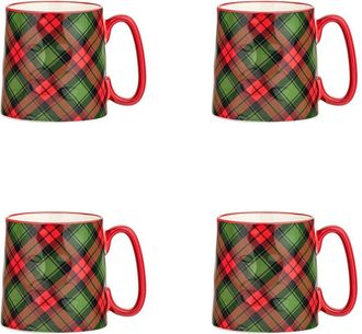 10 Strawberry Street Set Of 4 Bella Mug Plaid
