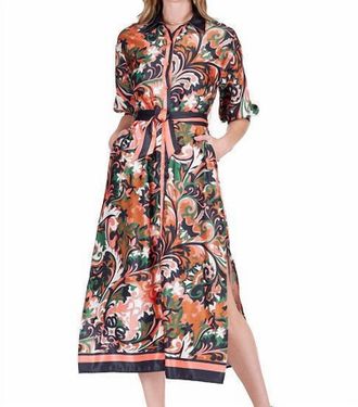 Jade Yoga Maxi Shirt Dress In Autumn Scroll