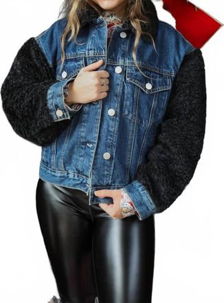 Dear John Denim Timeless Beauty Sherpa Crop Denim Jacket In Milton