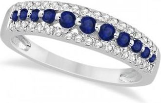 Allurez Three-Row Blue Sapphire & Diamond Wedding Band 14k White Gold 0.63ct