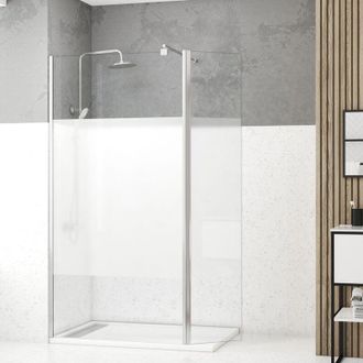 Aurlane Parete Doccia con Deflettore Girevole 100+40x200cm - Fascia Smerigliata - Barra Estensibile Cromata