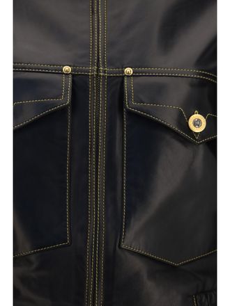 Versace Womens Leather Jacket Nappa Black Lambskin