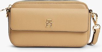 Tommy Hilfiger Womens Monogram Pebbled Crossbody Bag - Beige