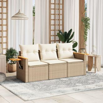 vidaXL Juego De Sof&aacute;s De Jard&iacute;n Con Cojines Beige 3 Pzas Rat&aacute;n Pe Vidaxl