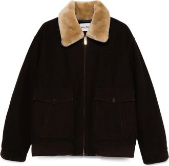 Miu Miu faux-fur collar jacket - women - Wool/Polyamide/Lamb Fur/Viscose/Recycled Polyester/Polyester - 38 - Brown