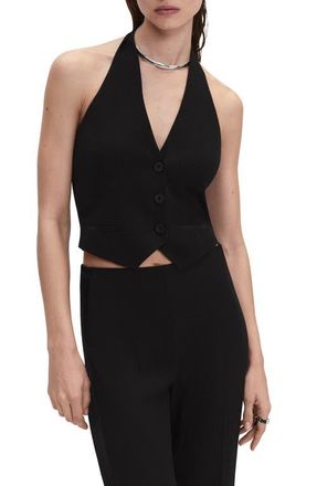 Mango Halter Neck Crop Waistcoat in Black at Nordstrom, Size Medium