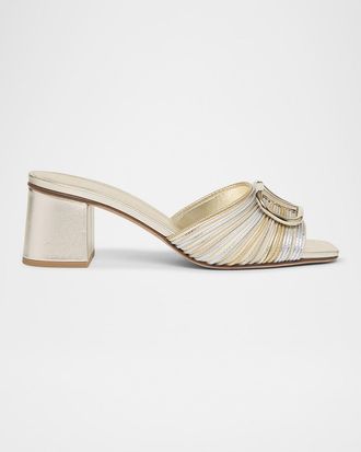 Valentino Garavani VLogo Metallic Medallion Slide Sandals