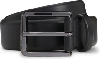 BOSS Italian-leather belt with polished gunmetal buckle