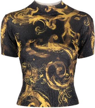 Versace Jeans Couture Barocco-print glitter knitted top - women - Viscose/Polyester - S - Black