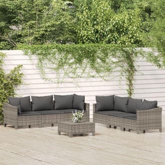 vidaXL Set De Muebles De Jard&iacute;n 7 Pzas Y Cojines Rat&aacute;n Sint&eacute;tico Gris Vidaxl