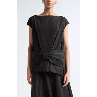 Simone Rocha Boxy Bow Detail Satin Top in Black at Nordstrom, Size 12