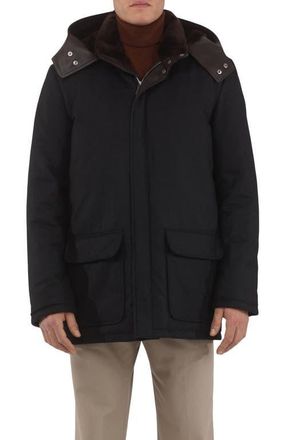 Gorski Mens Wool And Cashmere Blend Parka with Genuine Shearling Lining in Black/brown at Nordstrom, Size Xx-Large