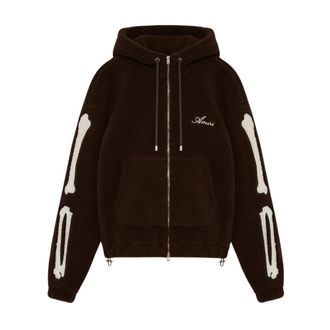 Amiri Zip-throughs, male, Brown, Size: S Bones Fleece Zip Hoodie