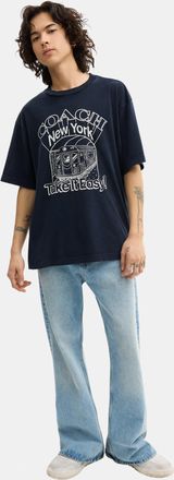 Coach Mens Subway Relaxed T-Shirt In Organic Cotton - Dark Blue - Size Medium