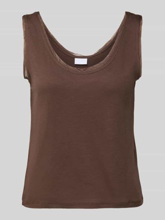 Jake*s Tanktop mit Rundhalsausschnitt und abgerundetem Saum in Dunkelbraun, Gr&ouml;&szlig;e XXL